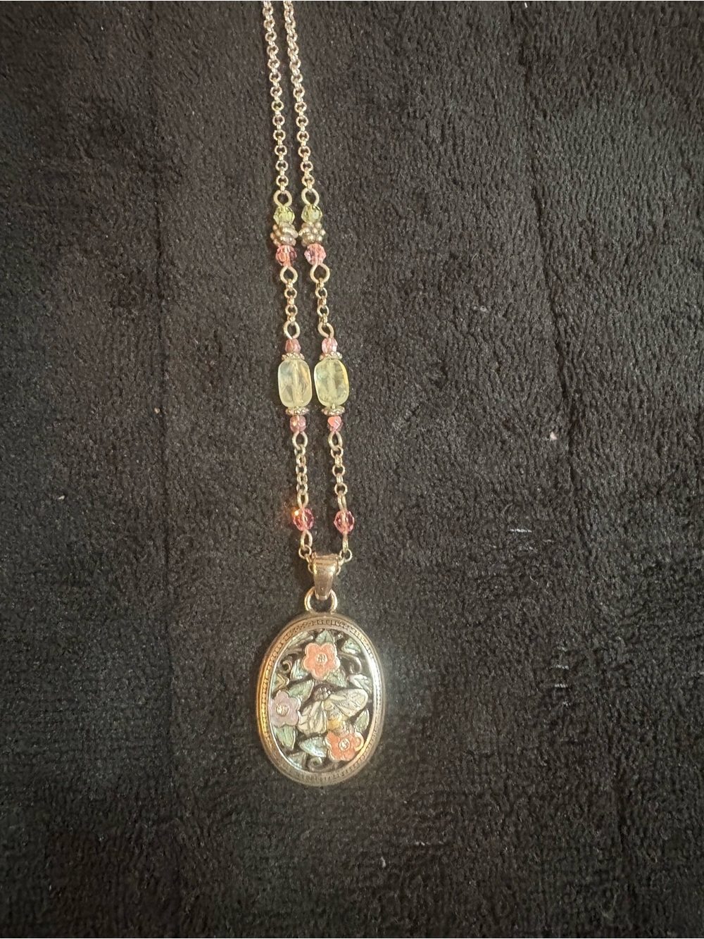 Rare Brighton Bee & Flower Oval Pendant Necklace